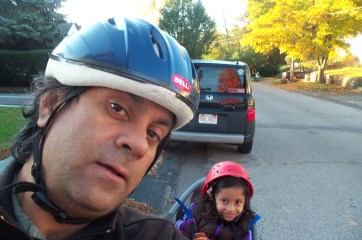 Somnath and Adrita ride to school