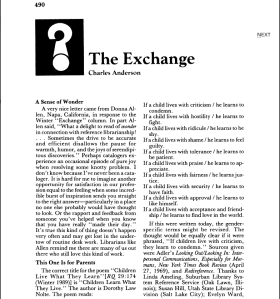 Charles Anderson, "The Exchange," in RQ, Summer 1990, p. 490.