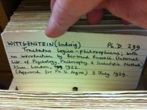Wittgenstein's Dissertation in the Card Catalogue in Cambridge