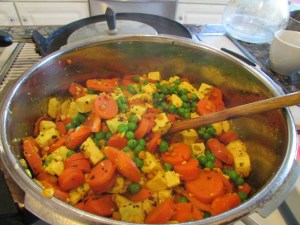 Peas, carrots and tofu kura.