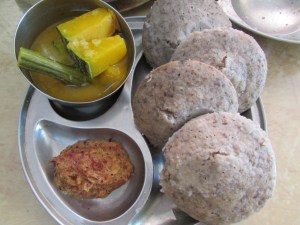 Kodo millet idli served with pacchadi and sambar 