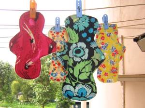 Cloth pads drying on the line. 