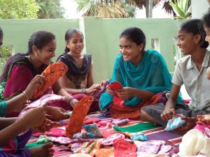 Girls talk about menstrual pads in Appalagraharam.
