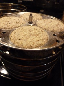 Stack of proso millet idlis, fresh fro the steamer.