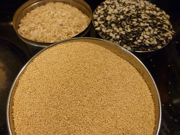 Use equal parts of rice, urad dal and amaranth. 