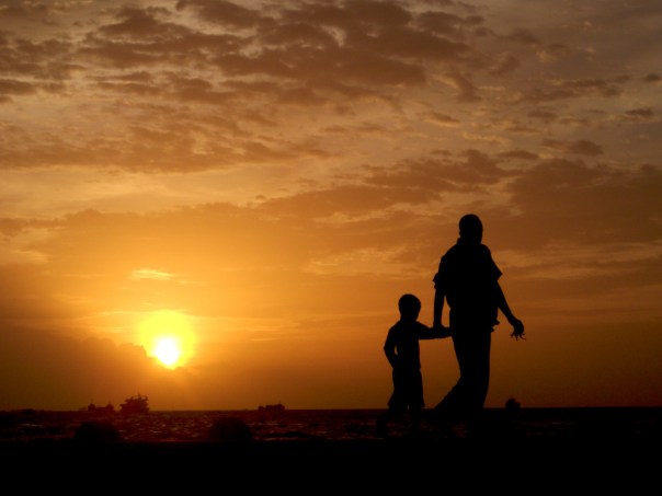 father son sunset